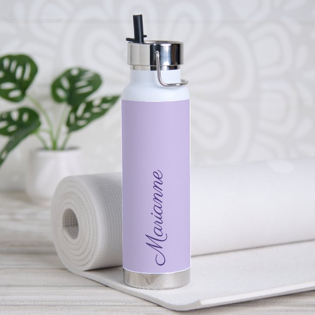 Lavender custom name script water bottle (Yoga (Rotated))
