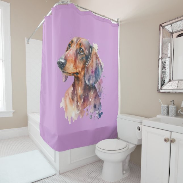 Lavender Dachshund Shower Curtain (In Situ)
