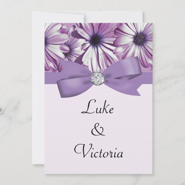 Lavender Daisies Bow & Ribbon Wedding Invitation (Front)