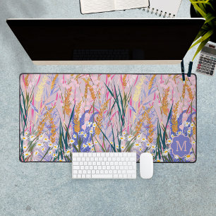 Lavender Daisies Custom Initial Monogram Floral Desk Mat