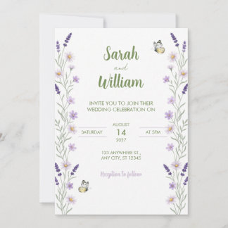 Lavender Daisy Butterfly Wedding Invitation