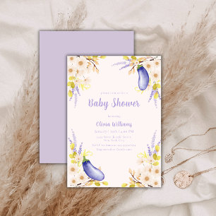 Lavender Daisy Floral Eggplant Garden Baby Shower Invitation