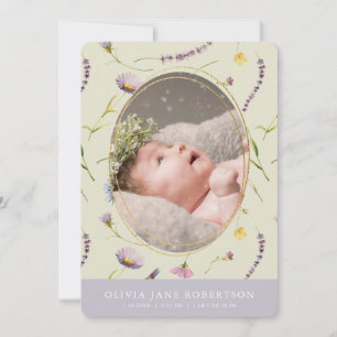 Lavender & Daisy Girl Photo Birth Announcement
