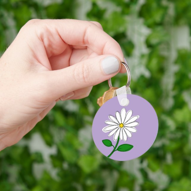Lavender Daisy Keychain | Hand-Drawn Floral Charm (Hand)