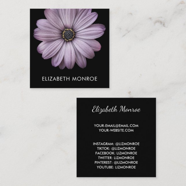 Lavender Daisy on Black Square Calling Card (Front/Back)