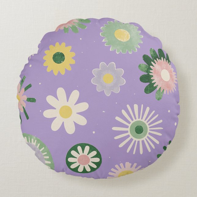 Lavender Daisy Round Pillow (Front)