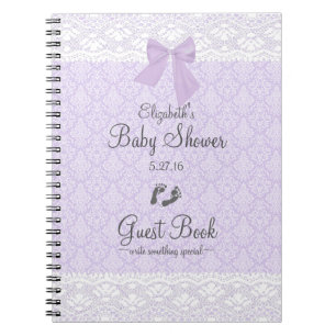 Lavender Damask and Lace Baby Shower Guest Book