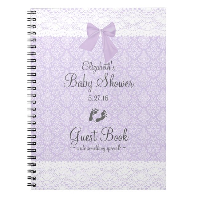 Lavender Damask and Lace Baby Shower Guest Book (Front)