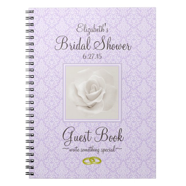 Lavender Damask and Rose Bridal Shower Guest Book (Front)