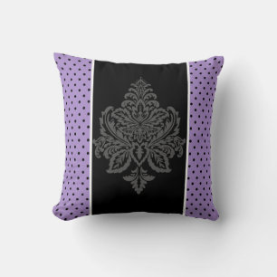 Lavender, damask & black polka dots  cushion