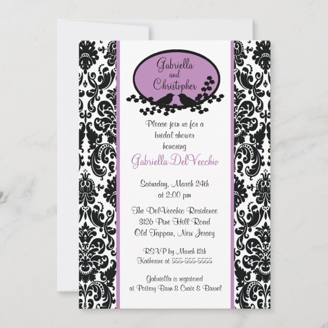 Lavender Damask Bridal Shower Invitation (Front)