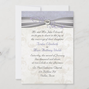 Lavender Damask & Heart Wedding Invitation