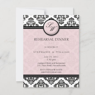 Lavender Damask Monogram Rehearsal Dinner Card