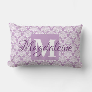 Lavender Damask Pillow with Monogram & Name