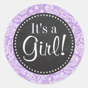 Lavender Damask; Vintage Chalkboard look Classic Round Sticker