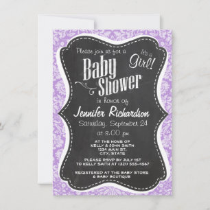 Lavender Damask; Vintage Chalkboard look Invitation