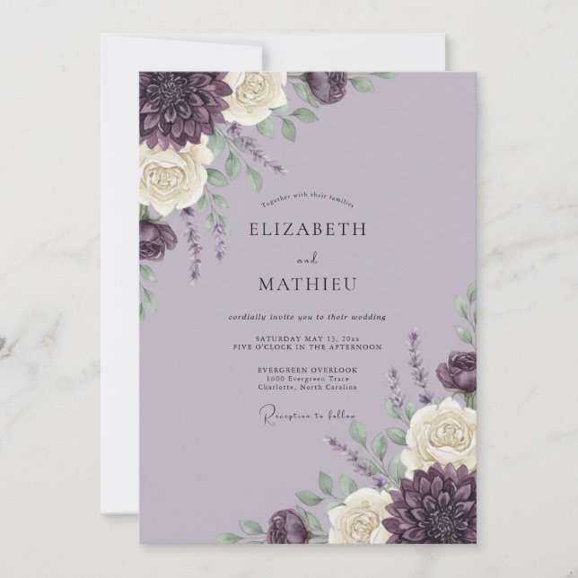 Lavender Dazzling Floral Wedding Invitation (Front)