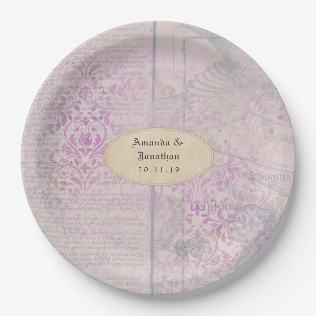 Lavender Decoupage Damask Wedding Paper Plate (Front)