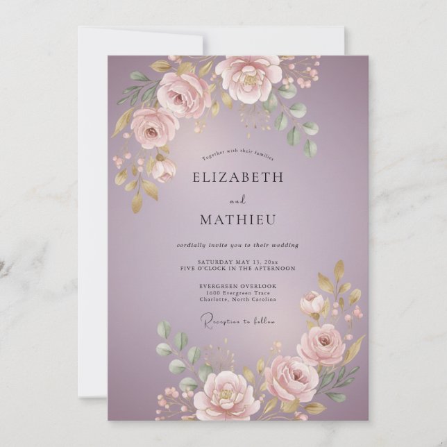 Lavender Delicate Floral Flourish Wedding Invitation (Front)