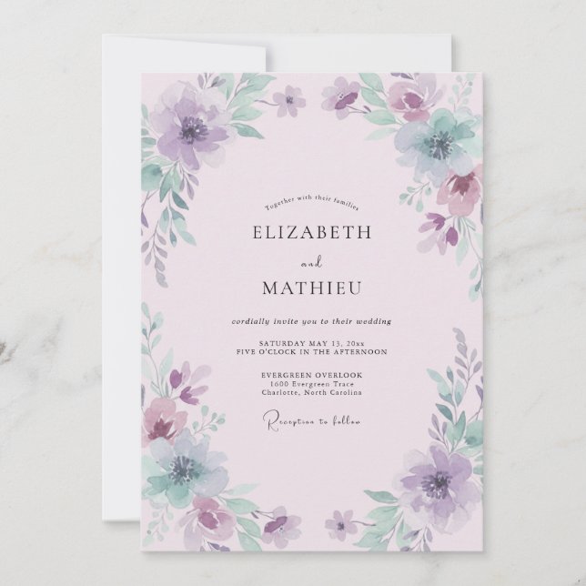 Lavender Delicate Flourish Wedding Invitation (Front)