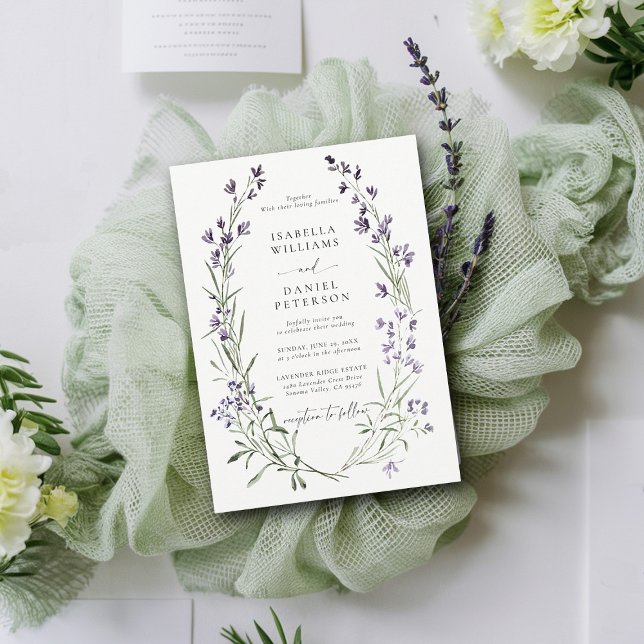 Lavender Delicate Frame Modern Classic Wedding Invitation (lavender wedding invitation provence wreath modern classic elegant watercolor theme)