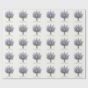 Lavender Delphiniums Happy Birthday Wrapping Paper