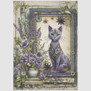 Lavender Denim & Lace Floral Kitten Decoupage Tissue Paper