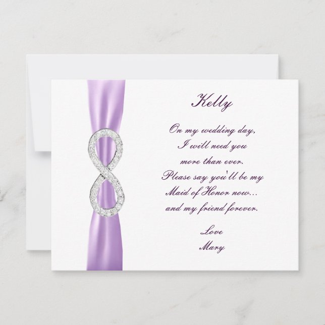 Lavender Diamond Infinity Maid Of Honour Card (Front)