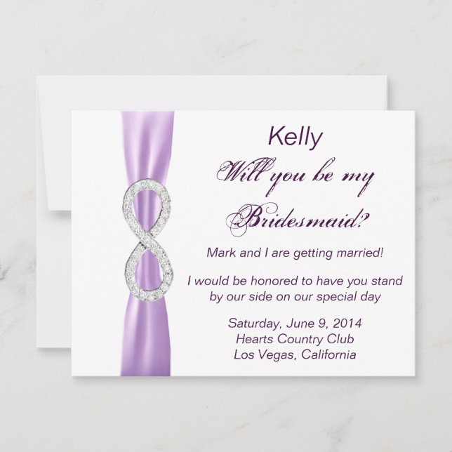 Lavender Diamond Infinity Wedding Bridesmaid Card (Front)