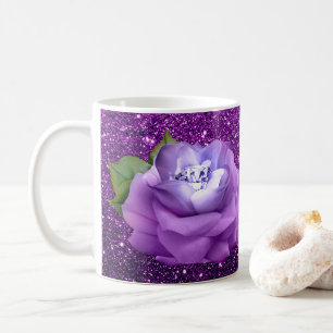 Lavender Diamond Rose Purple Faux Glitter Coffee Mug