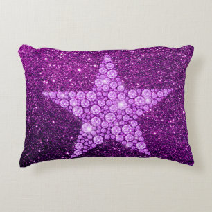 Lavender Diamond Star Purple Faux Glitter Decorative Cushion