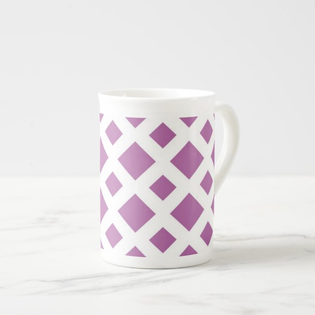 Lavender Diamonds on White Bone China Mug (Front Right)