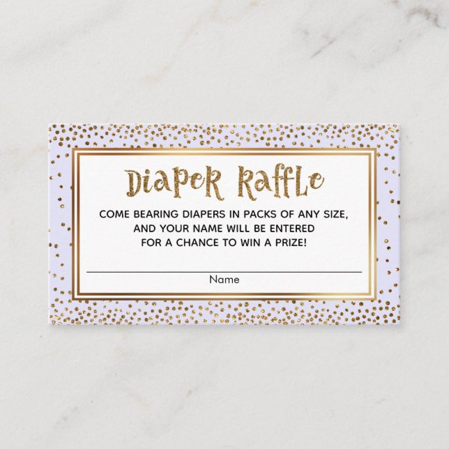 Lavender Diaper Raffle Cards, Gold Glitter Accents Enclosure Card (Front)