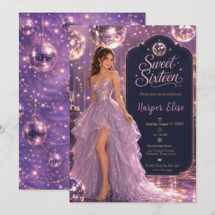 Lavender Disco Ball Sweet 16 Party Invitation