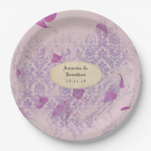 Lavender Distressed Damask Wedding Paper Plate
