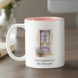 Lavender Door Watercolor Logo Real Estate Agent Two-Tone Coffee Mug
