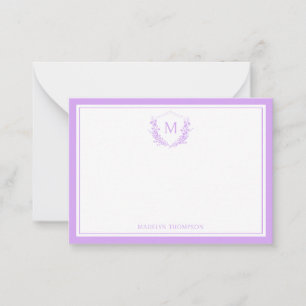 Lavender Double Border Floral Crest Monogram Card