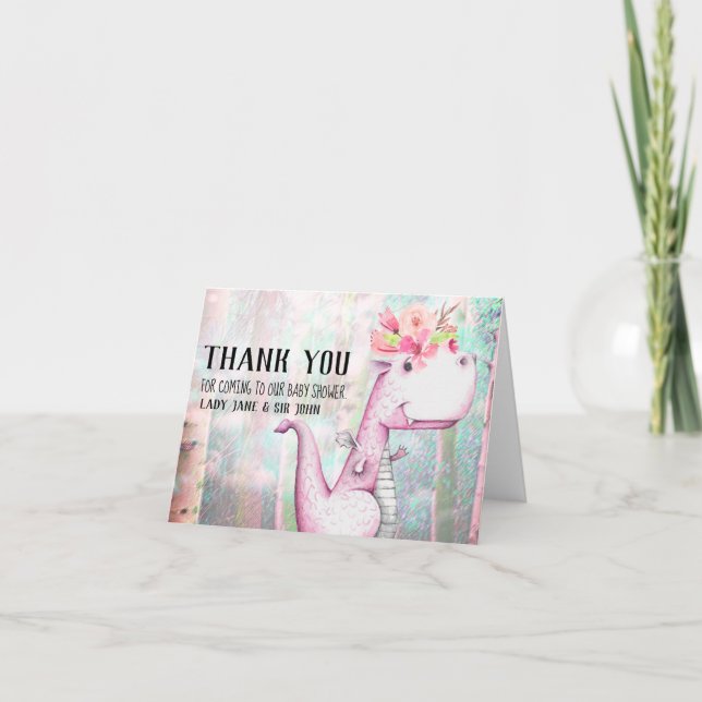 *~* Lavender Dragon Baby Girl Shower Thank You Card (Front)