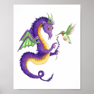 Lavender Dragon & Hummingbird - print