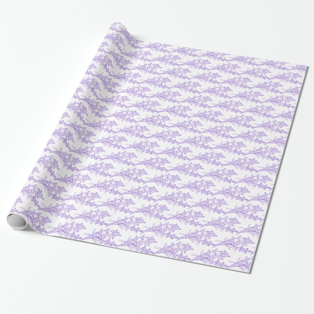 Lavender drawing purple on white pattern  wrapping paper (Unrolled)