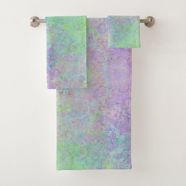 Lavender Dream Neon Pastel Alcohol Ink Abstract Bath Towel Set (Insitu)