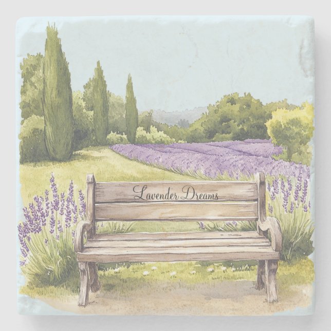 Lavender Dreams Bench Stone Coaster (Front)