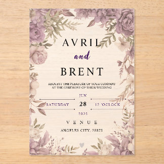 Lavender Dreams Floral Wedding Acrylic Invitation
