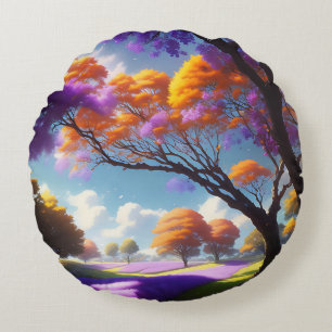 Lavender Dreams Under Jacaranda Skies, Round Cushion
