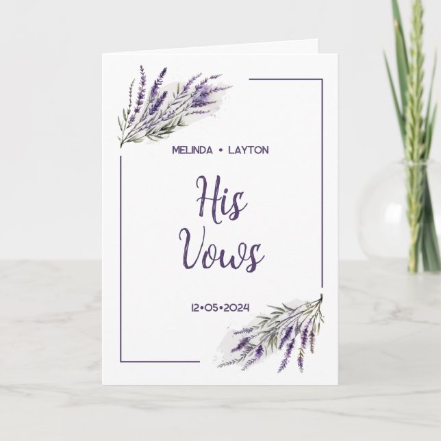 Lavender Dreams: Watercolor His Wedding Vows Card (Front)