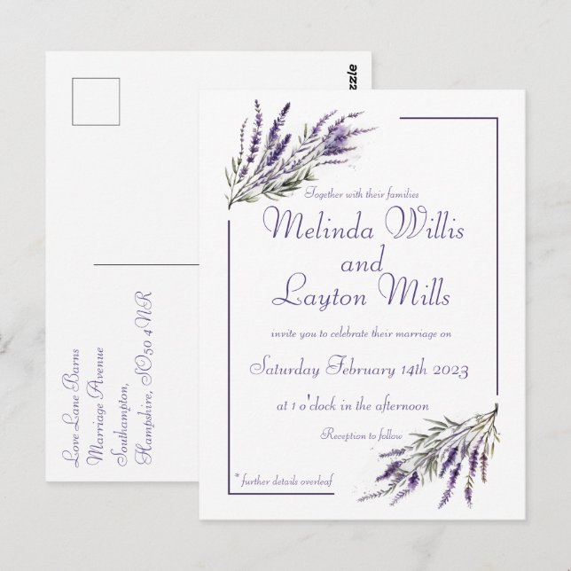 Lavender Dreams: Watercolour Wedding Postcard (Front/Back)