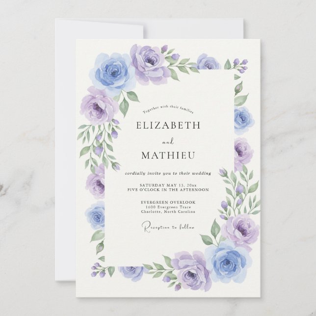 Lavender Dreamy Spring Rose Wedding Invitation (Front)