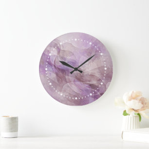 Lavender Dreamy Swirl Lilac Mauve Lavender Large Clock