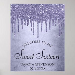 Lavender Drip Sweet 16 Party   Purple Chic Script Poster