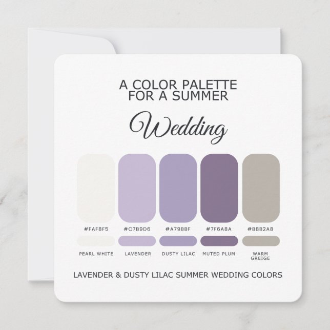 Lavender Dusty Lilac Summer Wedding Palette Card (Front)